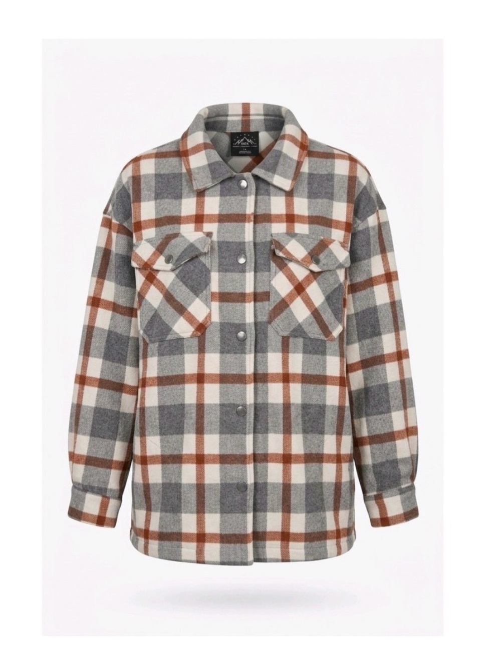 Men's Plaid Lightweight Shacket in Gray, Cream & Brown